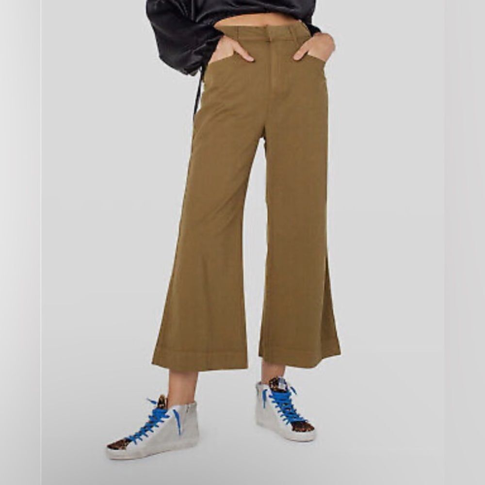 Serra Joie Wide Leg Crop Pants Olive Green High Rise Womens 29